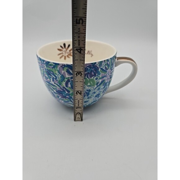 Lilly Pulitzer Blue Floral Logo inside Gold Handle Coffee Tea Coco Mug 14 oz - Picture 7 of 10